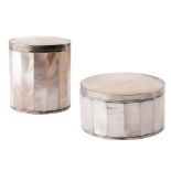 A pair of silver and Mother of Pearl trinket boxes, 10cm largest diameter (2). Tests as silver,