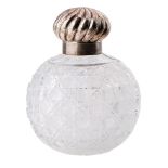 Silver topped cut glass globular scent bottle with swirl decoration lid, Birmingham 1889, with