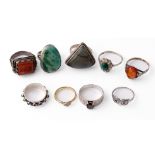 A good collection of silver rings, set with various stones in multiple styles and sizes, 44.4