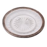French silver and glass dish, 14cm diameter. Slight crack to glass.
