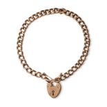 9ct gold hollow curb link bracelet with heart padlock fasten, 8.7 grams, Birmingham 1904, complete