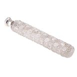 Large Victorian silver and cut glass perfume bottle, 25cm long, Birmingham 1897. Generally good