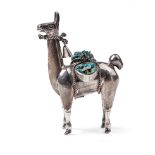 Silver model of a llama carrying materials, gross weight 27.4 grams, 6cm tall.