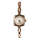 9ct gold ladies H. Pidduck rose gold wristwatch on 9ct rose gold strap, in working order, gross