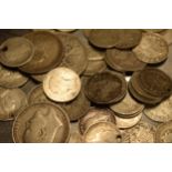 A collection of pre-1920 silver coinage of varying denominations, approx. 75+ grams. Condition