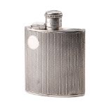 Hallmarked silver hip flask with engineered decoration and vacant cartouche, 78.7 grams, '