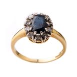 18ct gold sapphire and diamond ring, 3.8 grams, size P, 'The Royal Sapphire Ring' by Brooks and