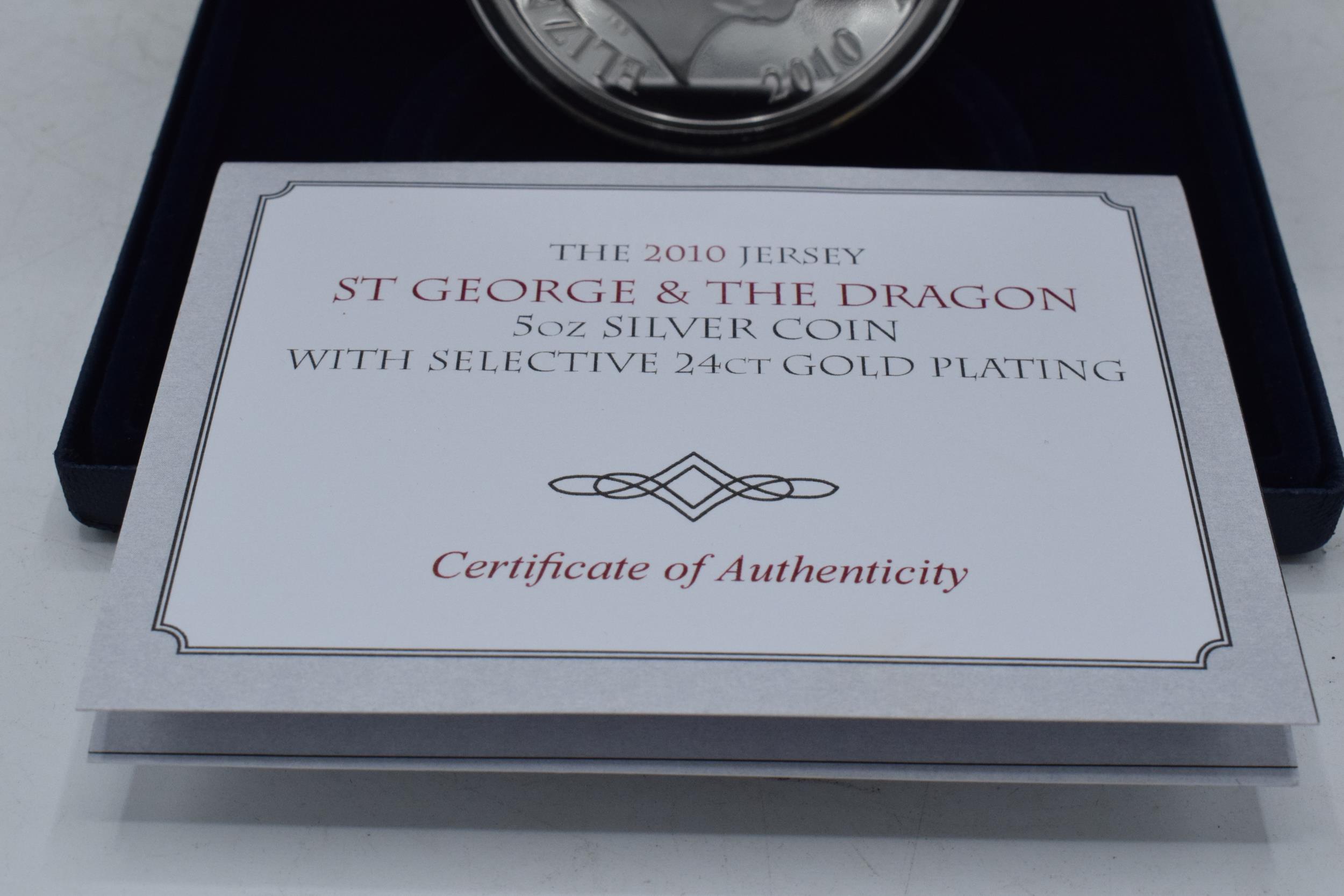 Cased Westminster Silver proof 5 ounce £10 Pound coin, Bailiwick of Jersey 2010 St George & The - Image 6 of 7