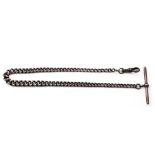 Hallmarked silver Albert chain with silver T-bar, 26.8 grams, 32cm long.