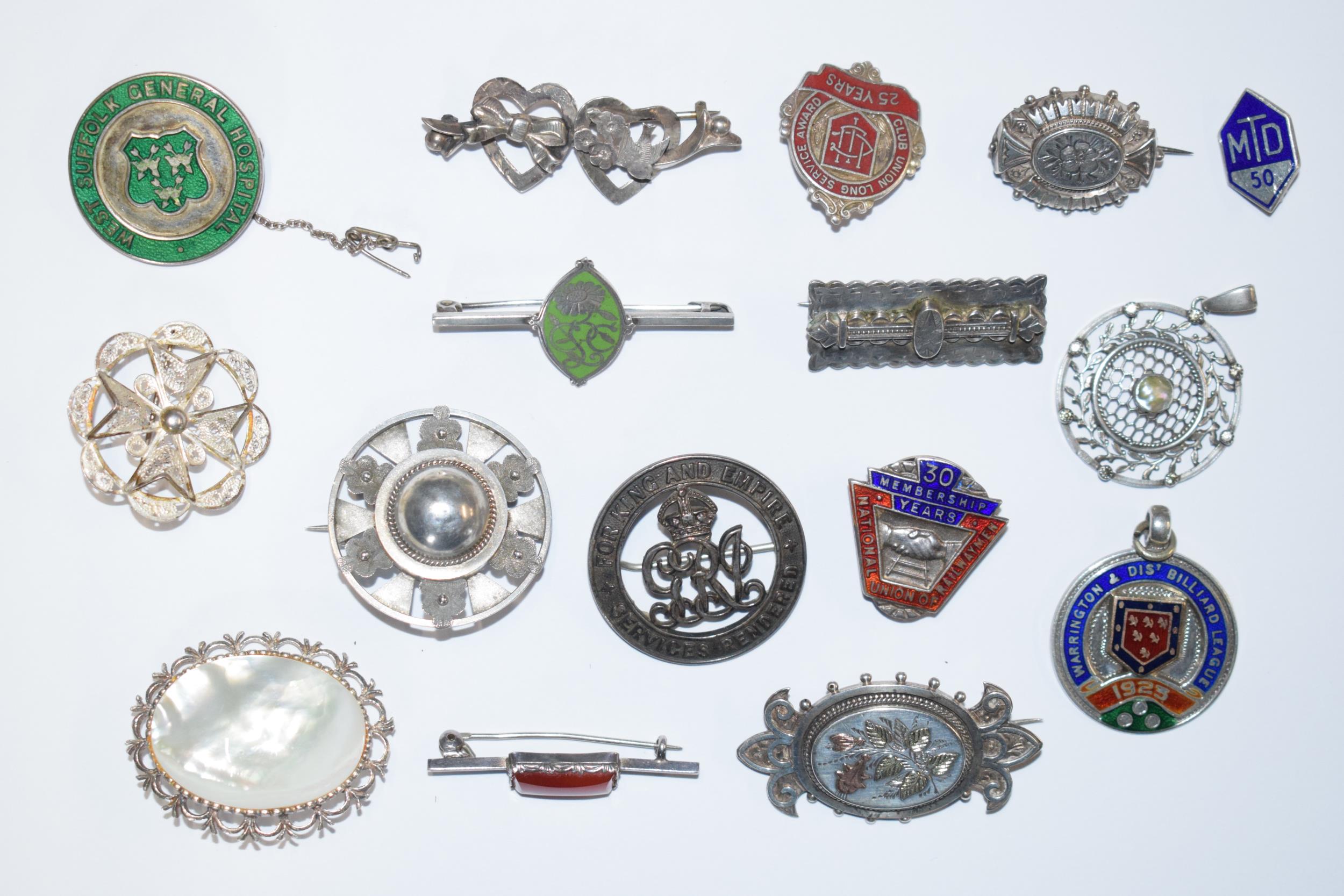 An interesting collection of silver jewellery to include enamelled fobs, Victorian brooches, - Image 2 of 5