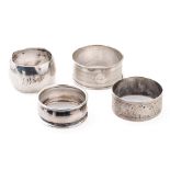 A collection of silver napkin rings to include Chester 1920, Thomas Bradbury & Sons Sheffield