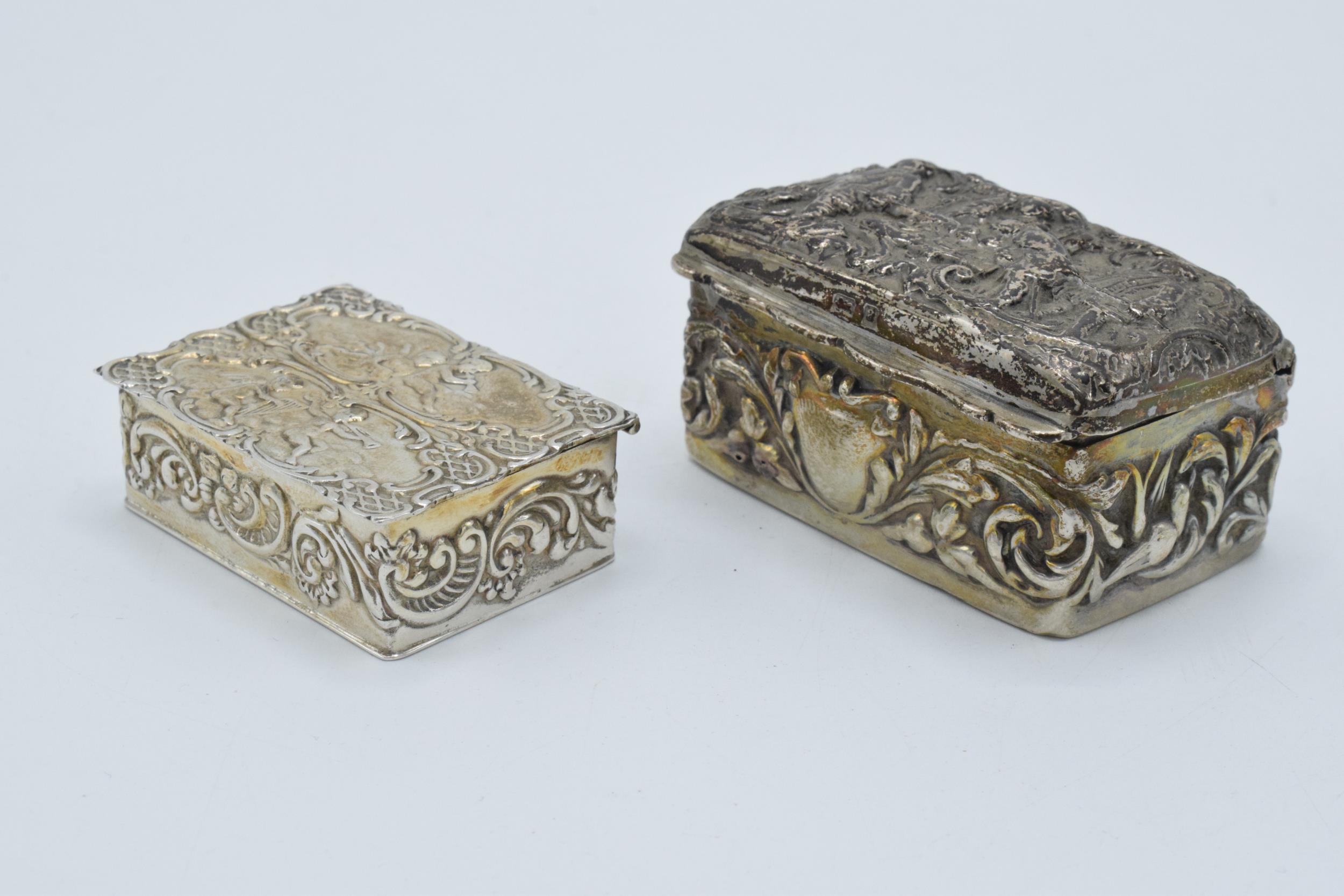 A pair of silver trinket boxes, both with embossed decoration, the larger being Birmingham 1900, the - Image 2 of 9