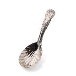 Georgian silver caddy spoon with shell shaped bowl, London 1827, 31.1 grams, 11cm long.