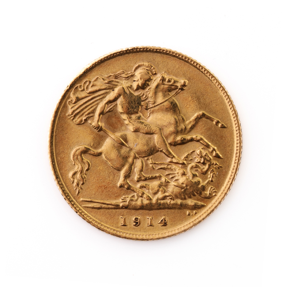 22ct gold half sovereign 1914.