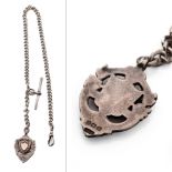 Hallmarked silver Albert pocket watch chain with hallmarked T-bar and fob, 34.0 grams, 37cm long.