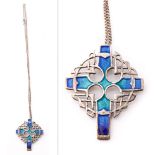 Silver chain set with silver and enamel cross pendant, pendant 45mm long.