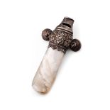 Hallmarked silver baby rattle and whistle with Mother of Pearl handle.