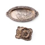 A pair of silver items in the Reynold's Angel pattern to include a small oval pin tray, Birmingham