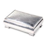 Large white metal presentation cigarette box with engraved signatures to lift up lid, of European