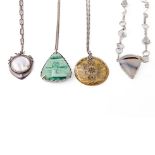 A collection of silver necklaces with large pendants made from various materials (4).