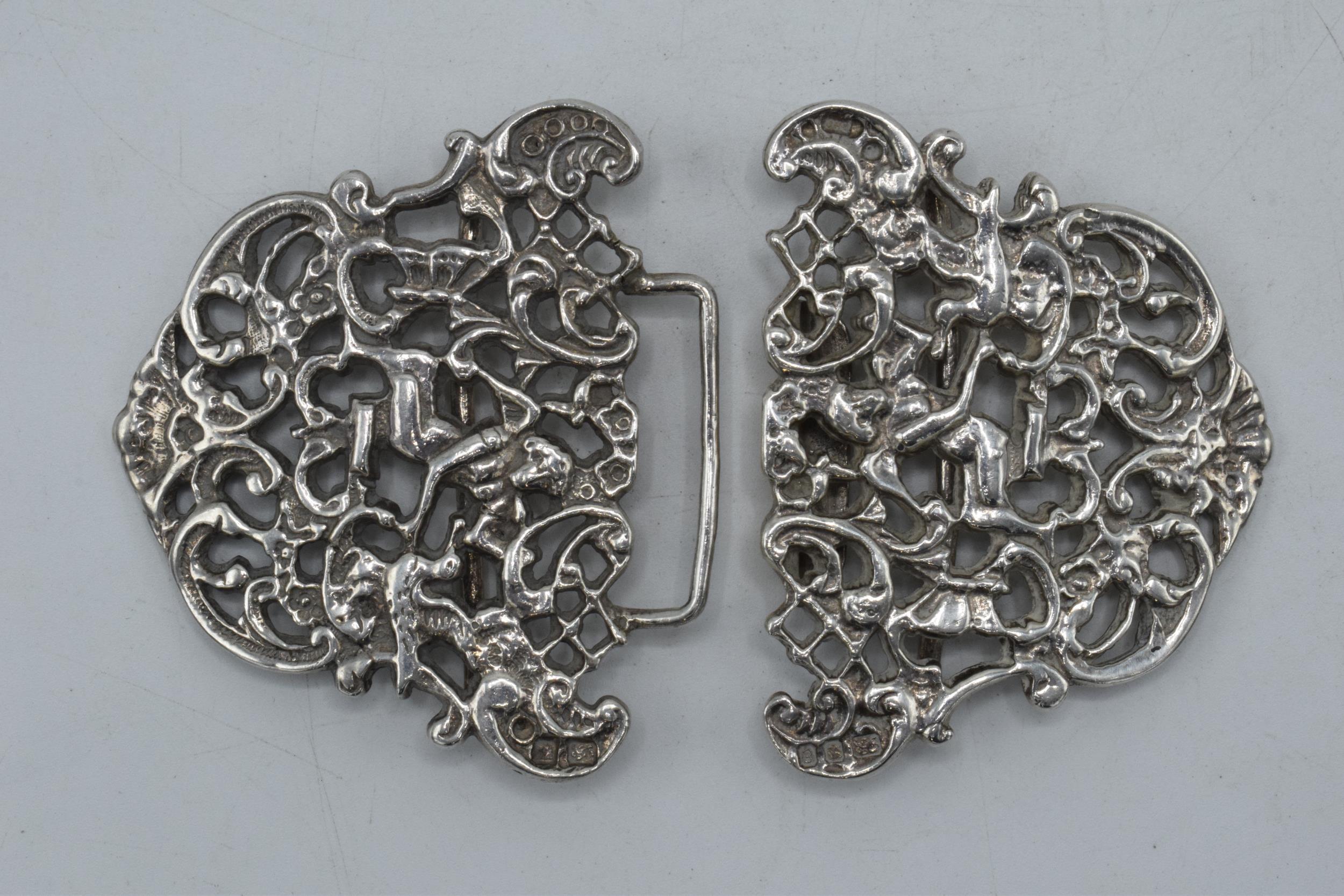Silver ornate belt buckle, London 1979, 59.2 grams, 9cm wide. - Image 3 of 3