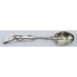 Victorian silver novelty tea spoon in the form of a rifle with a bayonet terminating in the bowl,