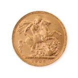 22ct gold full sovereign 1908.