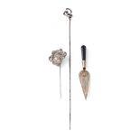 A trio of silver items to include a Charles Horner stick pin, a maiden stick pin and a miniature