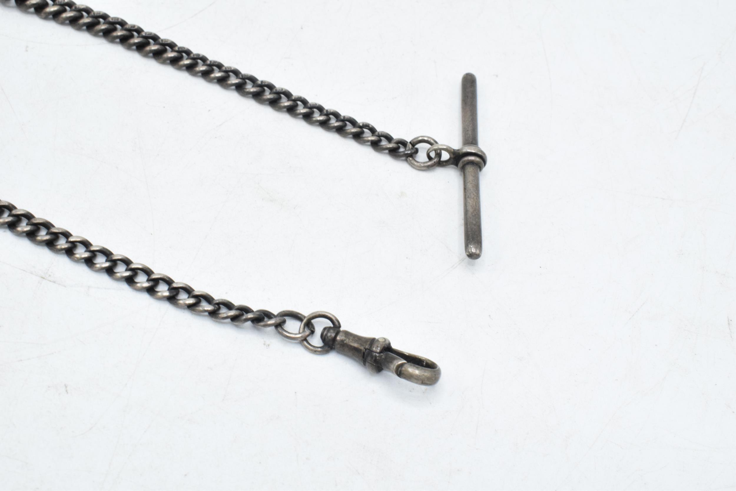 Hallmarked silver Albert chain with silver T-bar, 26.8 grams, 32cm long. - Image 3 of 3
