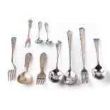 A collection of hallmarked silver cutlery to include pickle forks, tea spoons and others, 213.6