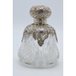 Victorian silver topped perfume bottle with silver shoulder ornate decoration, Birmingham 1898, S