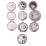 A collection of sterling silver proof coins of various denominations to include Fiji 5 Dollars,