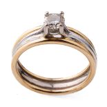 18ct two-tone gold ladies ring set with 0.35-0.4ct diamond stone, 4.7 grams, size N.