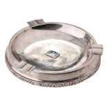 Silver 830s large ashtray, 'Fra Venner I Norge' andd 'NTTF' logo to centre, 13.5cm diameter.