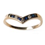 9ct gold diamond and sapphire ring, 1.5 grams, size P.
