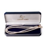 Lotus cultured pearl double strand necklace with 9ct gold clasp, 42cm long, in original box.