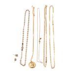 A collection of silver gilt jewellery to include a pair of earrings and varying chains /