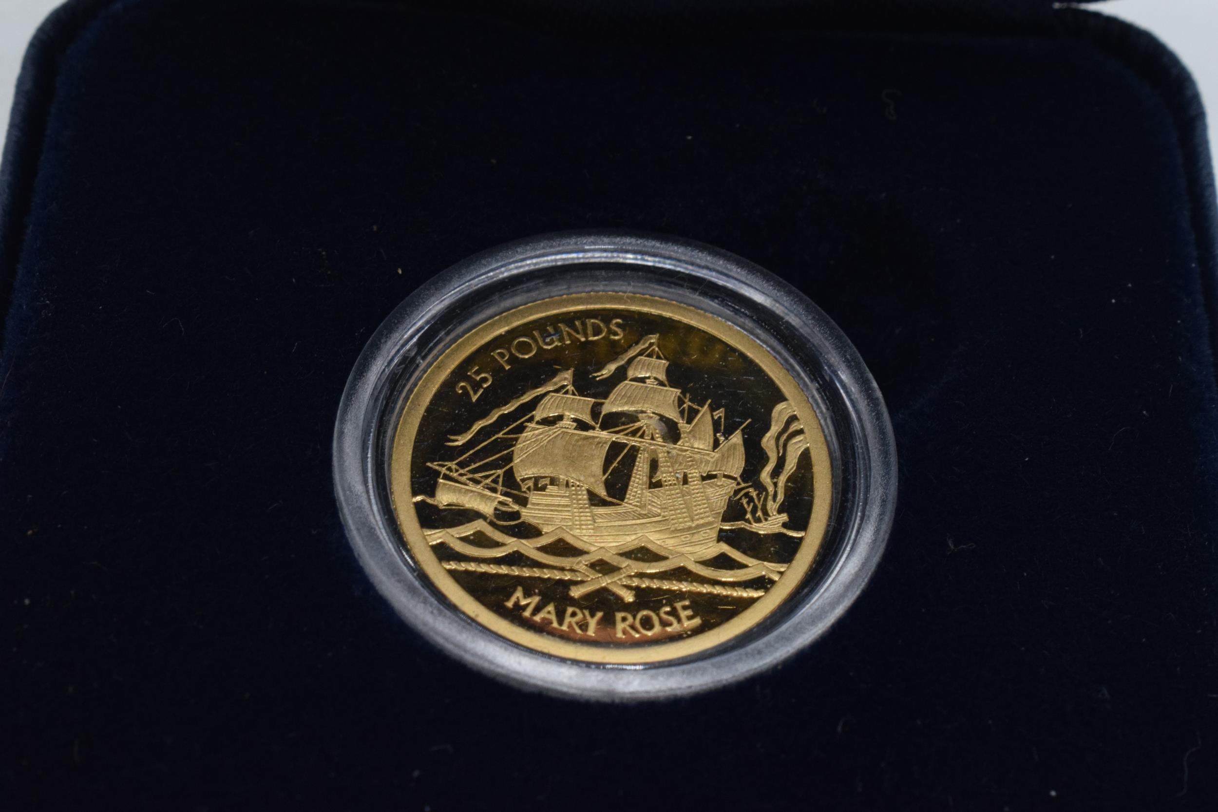 22ct gold The Mary Rose Guernsey Gold Proof £25 pound coin, 7.98 grams, dated 2009, and marked - Image 3 of 6