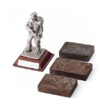 Royal Hampshire D-Day Landings figure together with 3 vintage steel printing blocks, 10cm tall (4).