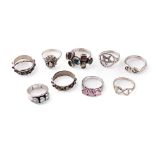 A good collection of silver rings, set with various stones in multiple styles and sizes, 32.1