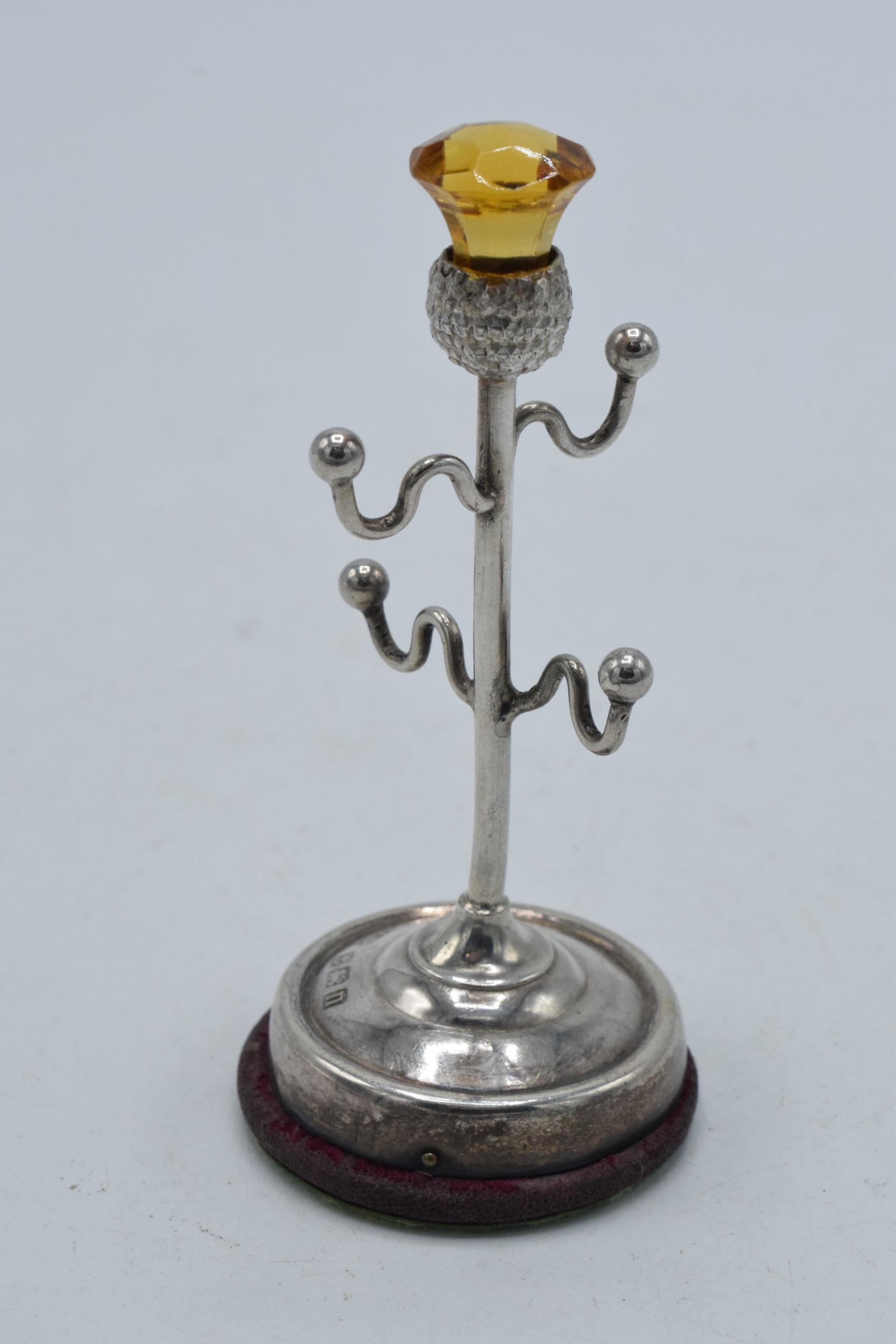 Silver ring tree in the form of a thistle, Birmingham 1912, R Pringle, 8cm tall.