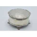 Silver jewellery trinket box with engineered decoration and 'Elsie' to the top, raised on 4 legs,