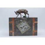 Art Deco 1930s French marble mantle clock with deer figure to top, 30cm long, collection only.