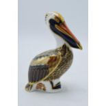 Royal Crown Derby paperweight in the form of a Brown Pelican, with gold stopper. In good condition