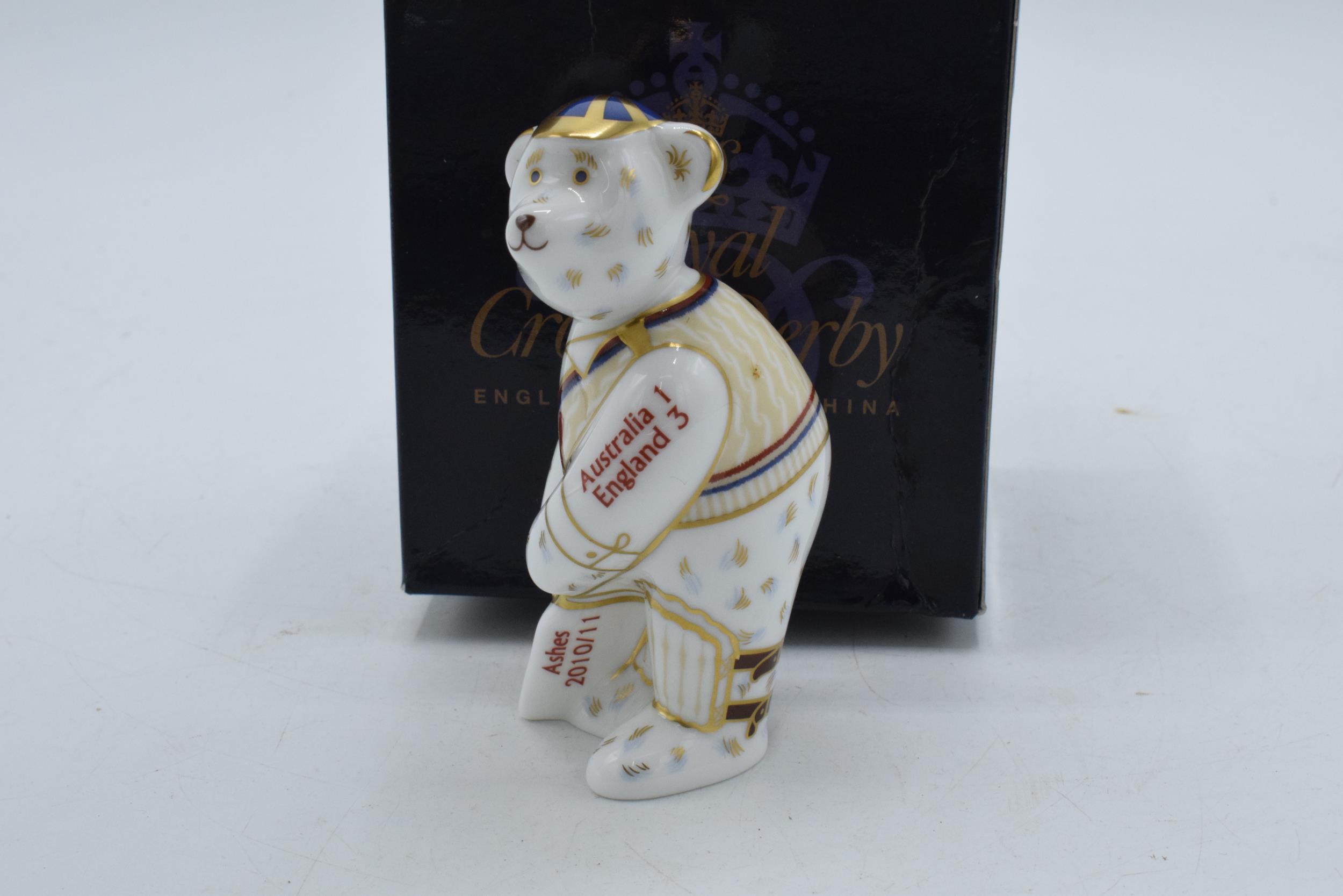 Boxed Royal Crown Derby miniature bear paperweight, Ashes 2010/11 Cricketer, 9cm high, this is - Image 2 of 3