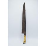 Antique bone handled short sword of Middle / Far Eastern origin in leather scabbard, 56cm long.