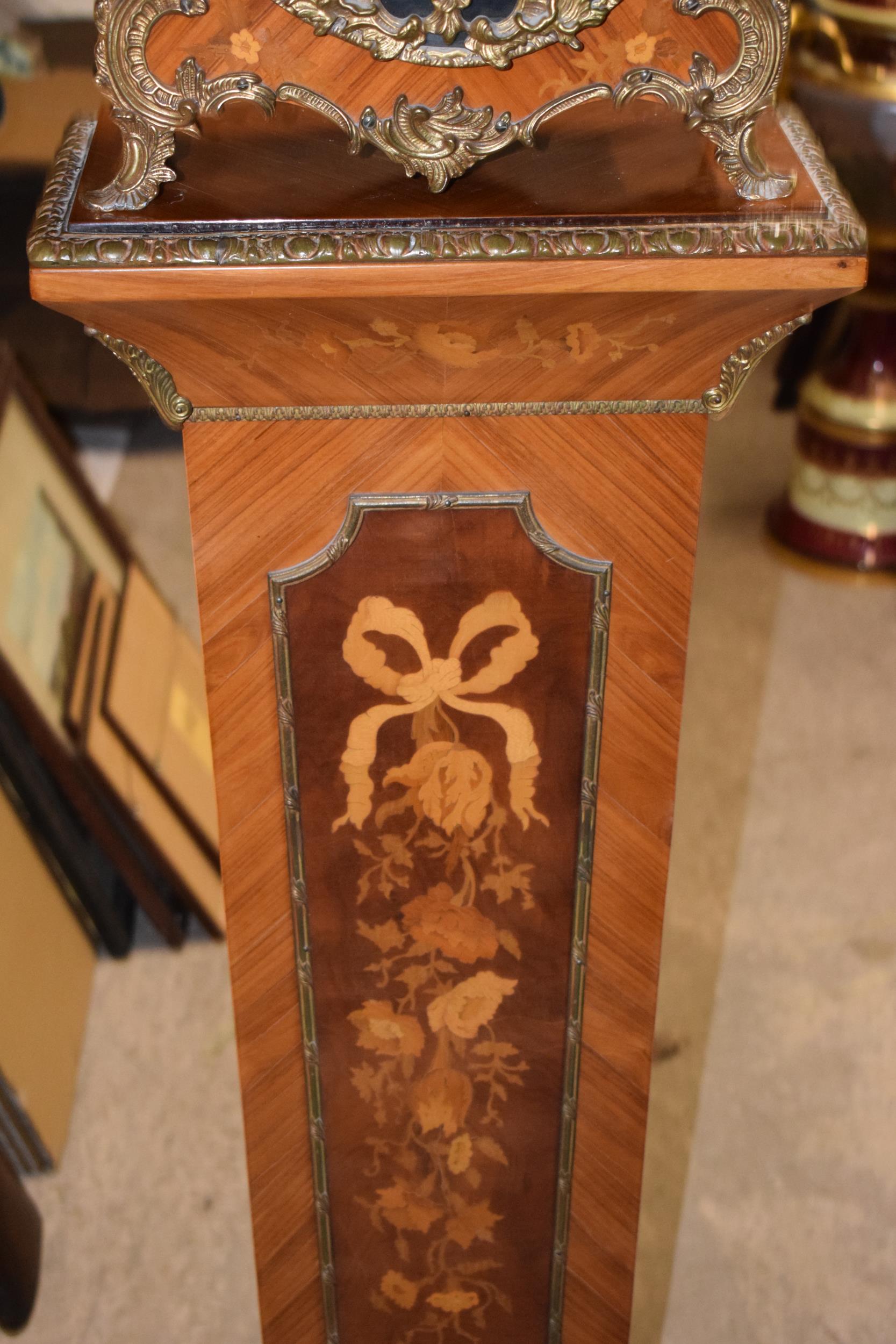 Mid 20th century French style mantel clock on inlaid pedestal stand with ormolu mounts throughout, - Image 3 of 13