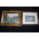 Framed print of Chatsworth House together with a mountainous cattle print after Henry Parker (2),