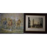 20th century textured painting of a racehorse scene, signed bottom right F. Cottman, together with a