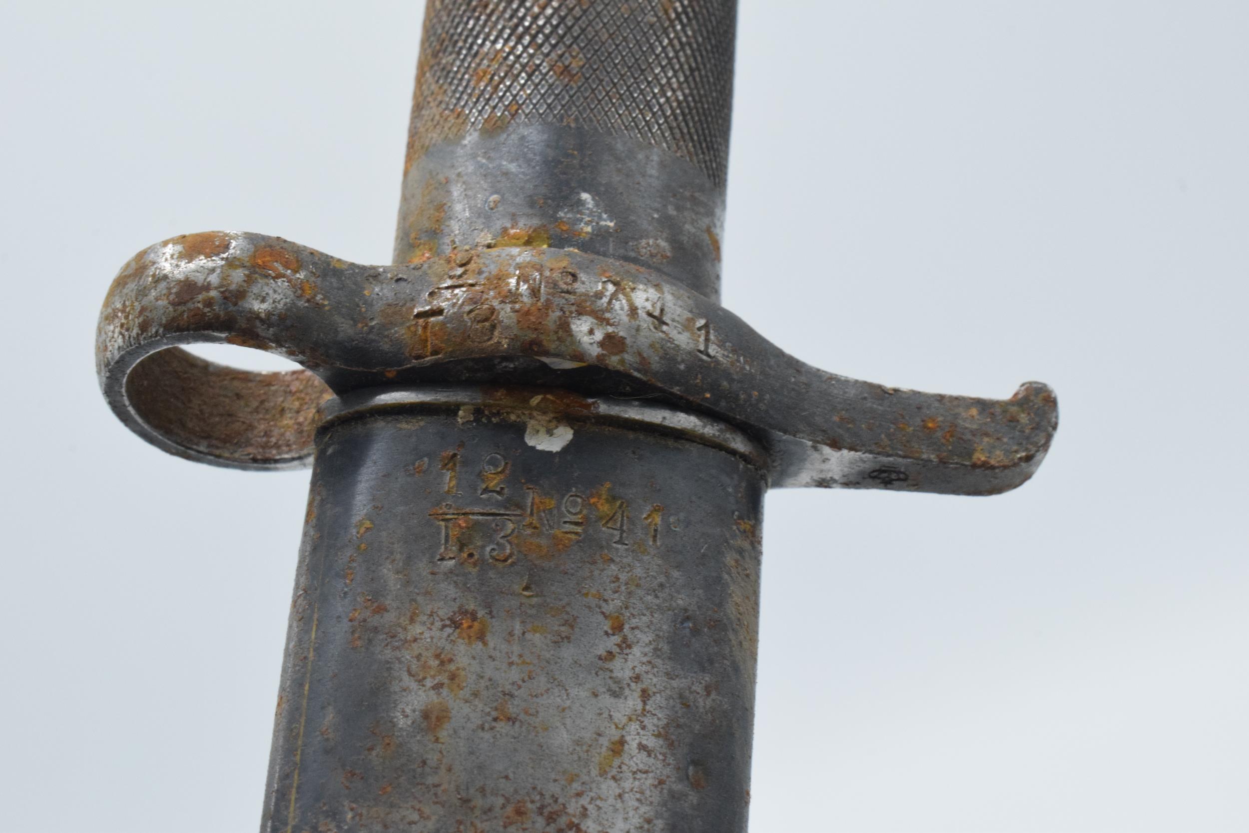 Unusual early 20th century steel bayonet / dagger with metal scabbard and screw tightener / - Image 7 of 7